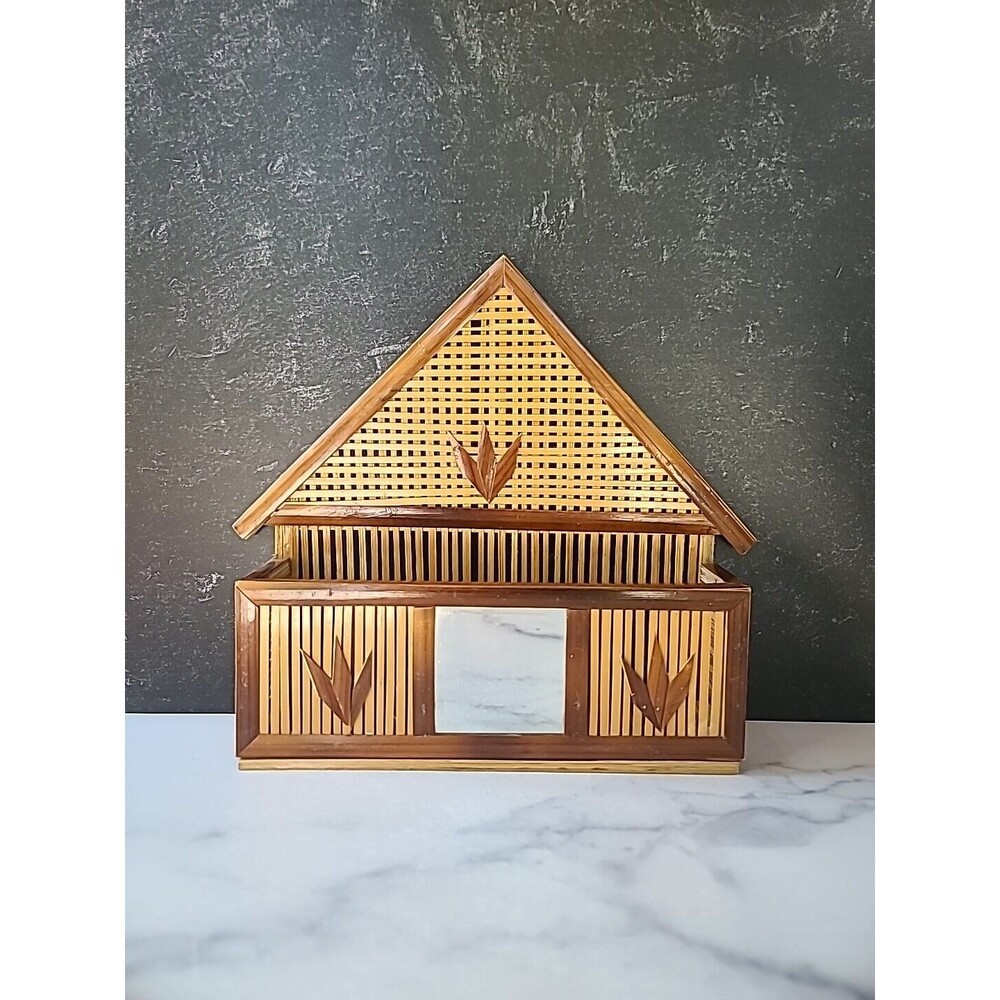Vintage Bamboo Decorative Rack With Mirror